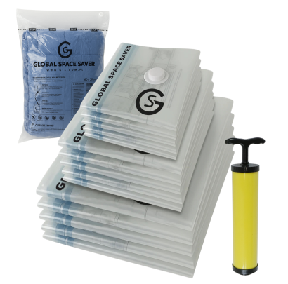 Worki próżniowe na ubrania duży zestaw 15 szt. zestaw z pompką ręczną (5x 60x50 cm, 5x 100x70 cm, 5x 120x80 cm)