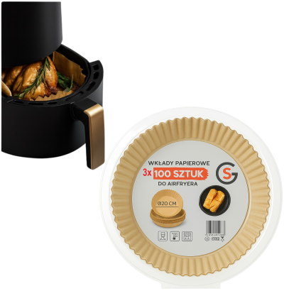 WKŁAD AIR FRYER PAPIER DO FRYTKOWNICY BEZTŁUSZCZOWEJ 20 CM, 100 SZTUK