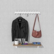 Wieszak 600 mm z 21 uchwytami, haczykami, kolor biały przykręcany - 4