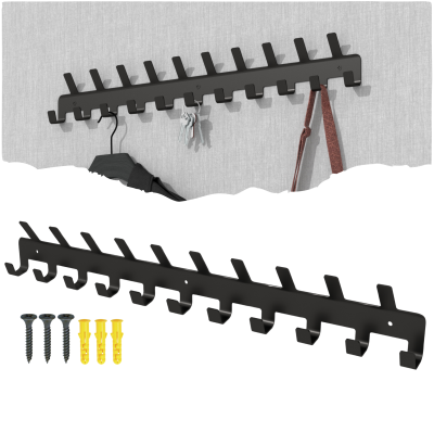 Wieszak 600 mm z 21 uchwytami, haczyk, kolor czarny przykręcany