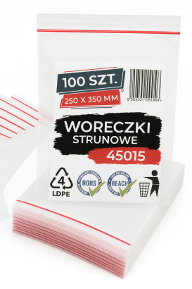 Woreczki strunowe 100 sztuk, mocne torebki zamykane 250 x 350 mm, grube 50 mic