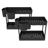 Zestaw 2 organizerów 2 poziomy do kuchni czarny, pod szafkę + 4 kubki i 8 haczyki - 5
