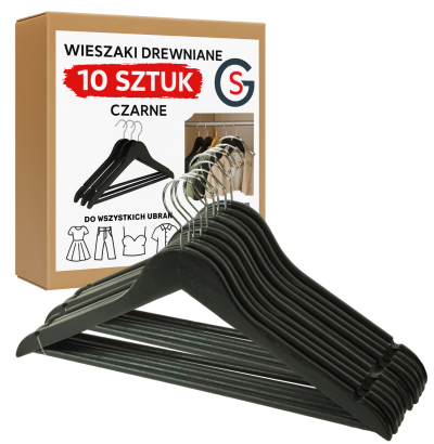 WIESZAK DREWNIANY CZARNY NA UBRANIA ZESTAW  X10 WIESZAKI DREWNIANE