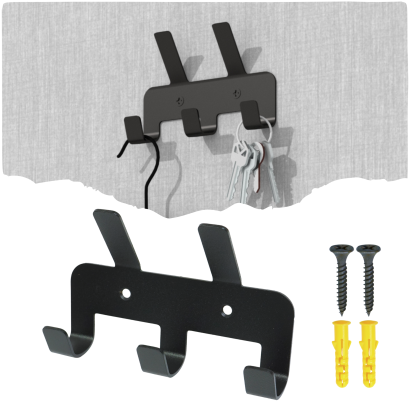 Wieszak 136 mm z 5 uchwytami, haczykami, kolor czarny przykręcany