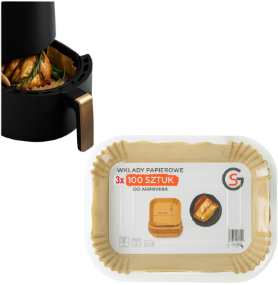 WKŁAD AIR FRYER PAPIER DO FRYTKOWNICY BEZTŁUSZCZOWEJ 22x14 CM, 100 SZTUK