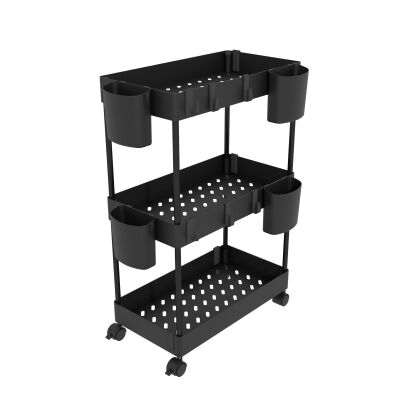 Organizer 3 poziomowy do kuchni, łazienki czarny na kółkach