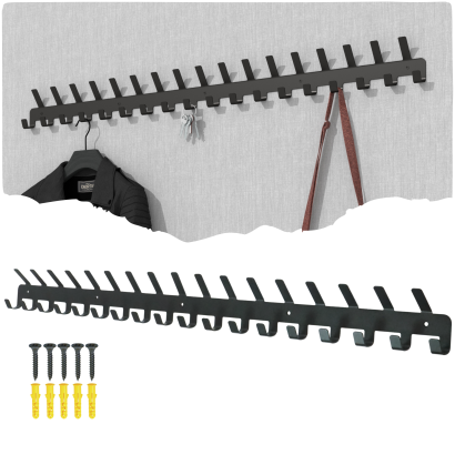 Wieszak 1002 mm z 35 uchwytami, haczykami, kolor czarny przykręcany
