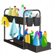 Organizer 2 poziomy do kuchni czarny, pod szafkę z 1 szufladą + 2 kubki i 4 haczyki - 5