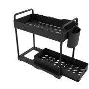 Organizer 2 poziomy do kuchni czarny, pod szafkę z 1 szufladą + 2 kubki i 4 haczyki - 3