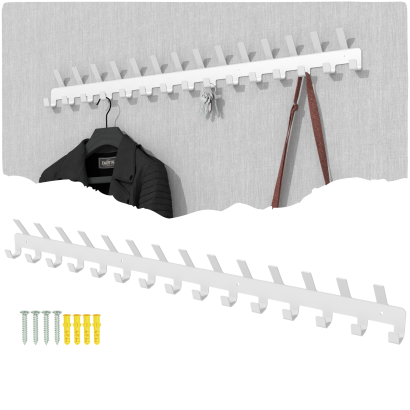 Wieszak 828 mm z 29 uchwytami, haczykami, kolor biały przykręcany