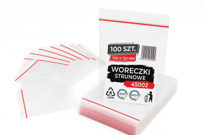 Woreczki strunowe 100 sztuk, mocne torebki zamykane 100 x 120 mm, grube 50 mic