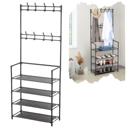 Stojak, wieszak z 4 półkami z włókniny, loft do przedpokoju