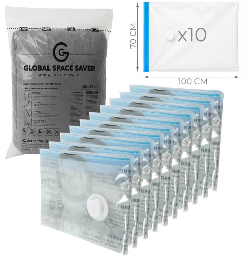 WORKI PRÓŻNIOWE 100 x 70 CM ZESTAW 10 SZTUK, NA UBRANIA, ZABAWKI DO SZAFY, GARAŻU, PIWNICY, NA STRYCH MOCNE GRUBE