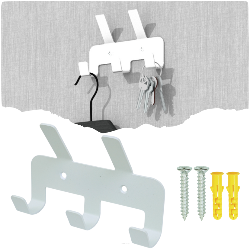 Wieszak 136 mm z 5 uchwytami, haczykami, kolor biały przykręcany