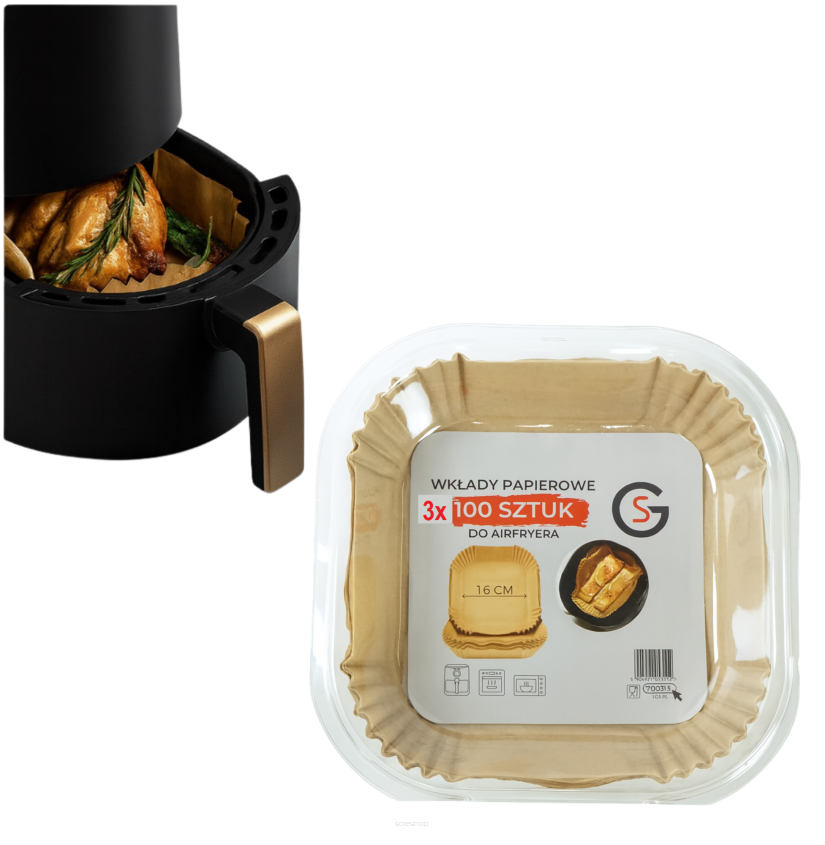 WKŁAD AIR FRYER PAPIER DO FRYTKOWNICY BEZTŁUSZCZOWEJ 16x16 CM, 100 SZTUK